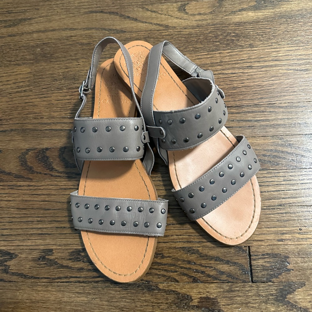 Vince Camuto Rickita Studded Gray Leather Sandal